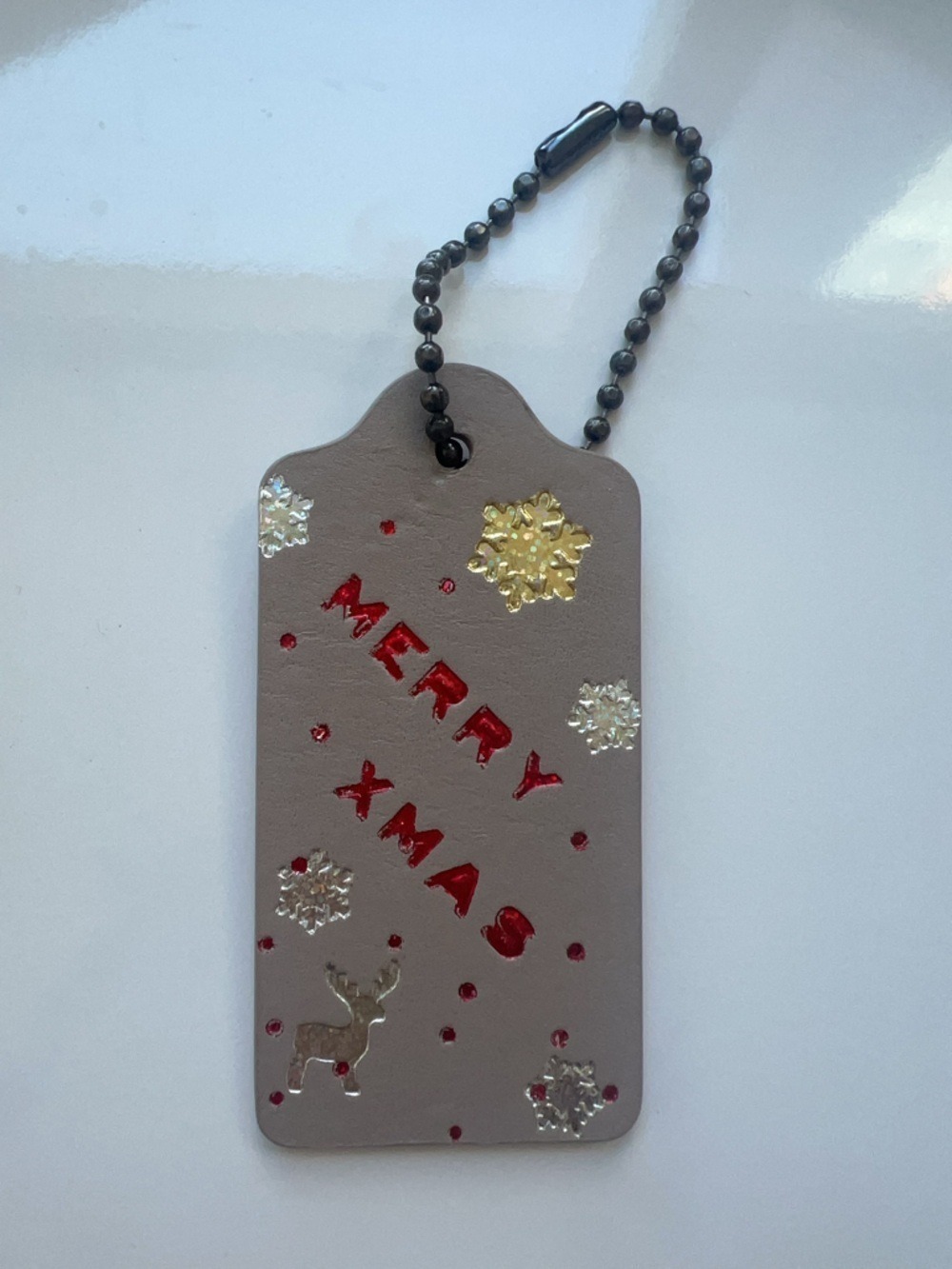 NWT Coach Grey Birch Merry XMAS Christmas Luggage Tag Holiday Reindeer RARE FIRM